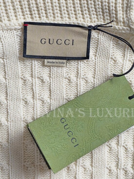 GUCCI SWEATER IVORY WOOL CASHMERE CABLE KNIT TURTLENECK sz M MEDIUM - Picture 14 of 16